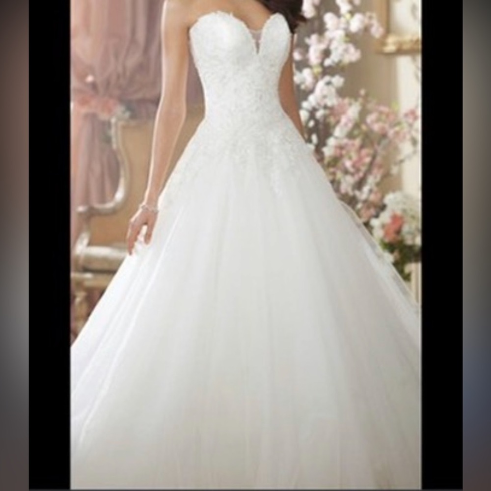 David Tutera for Mon Cheri Strapless Ball Gown Wedding Dress in White